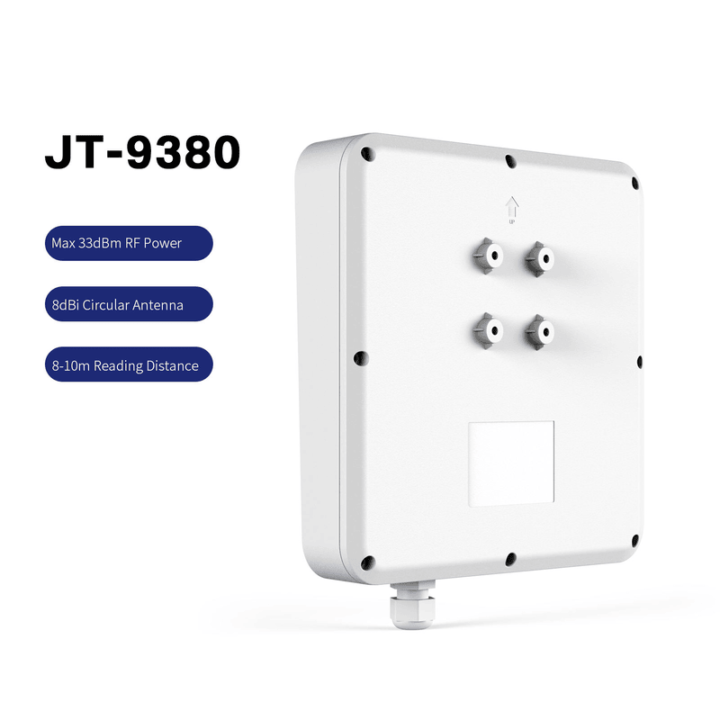 ภาพที่ 4: ภาพด้านหลังของเครื่องอ่าน UHF RFID ขายส่งสำหรับติดตามทรัพย์สิน JT-9380 RS232 RJ45 โดยเน้นรูปทรง พื้นผิว และรายละเอียดผลิตภัณฑ์ตามภาพ.