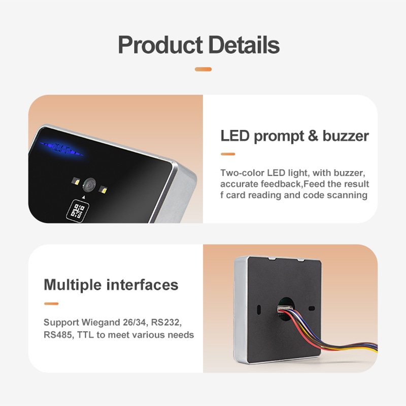 เครื่องอ่าน RFID คิวอาร์โค้ด สำหรับงานควบคุมการเข้าออกแบบกำหนดเอง แสดงจากมุมมองด้านหน้าที่ชัดเจนสำหรับงานประยุกต์ใช้ RFID & คิวอาร์โค้ด Scanners