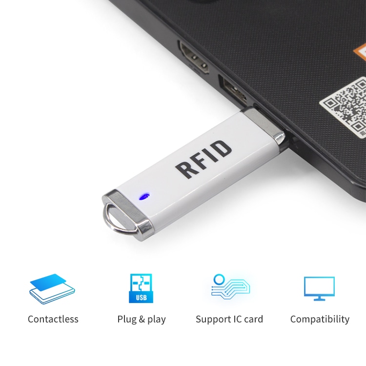 เครื่องอ่าน r60c เชื่อมต่อโดยตรงกับพอร์ต USB ของแล็ปท็อป เพื่อแสดงการทำงานทันทีโดยไม่ต้องติดตั้งไดรเวอร์
