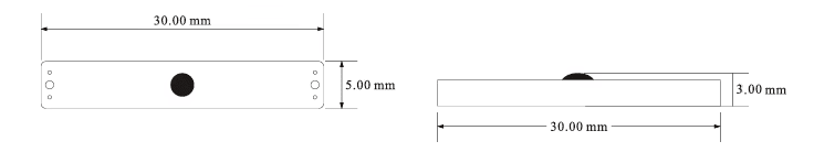 ภาพวาดทางเทคนิคของแท็ก RFID P3005-3 แสดงขนาดที่แม่นยำ 30x5x3mm สำหรับการวางแผนติดตั้ง