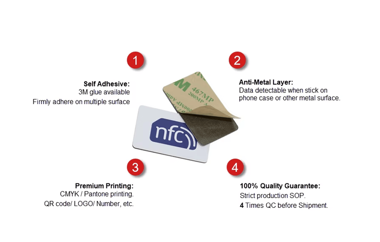 สติกเกอร์ NFC NTAG216 สำหรับการแตะที่ทนทาน แสดงพร้อมการใช้งานในอุตสาหกรรมสำหรับผู้ซื้อที่เปรียบเทียบโซลูชันสติกเกอร์ NFC เคลือบอีพ็อกซี่