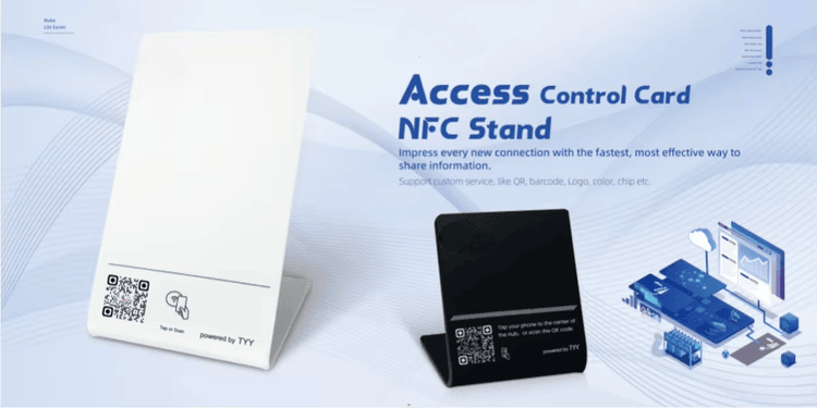 ภาพผลิตภัณฑ์แท่น NFC อะคริลิกแบบปรับแต่งสำหรับล็อบบี้บริษัทแสดงมุมมองด้านหน้าในหมวดหมู่แท่น NFC