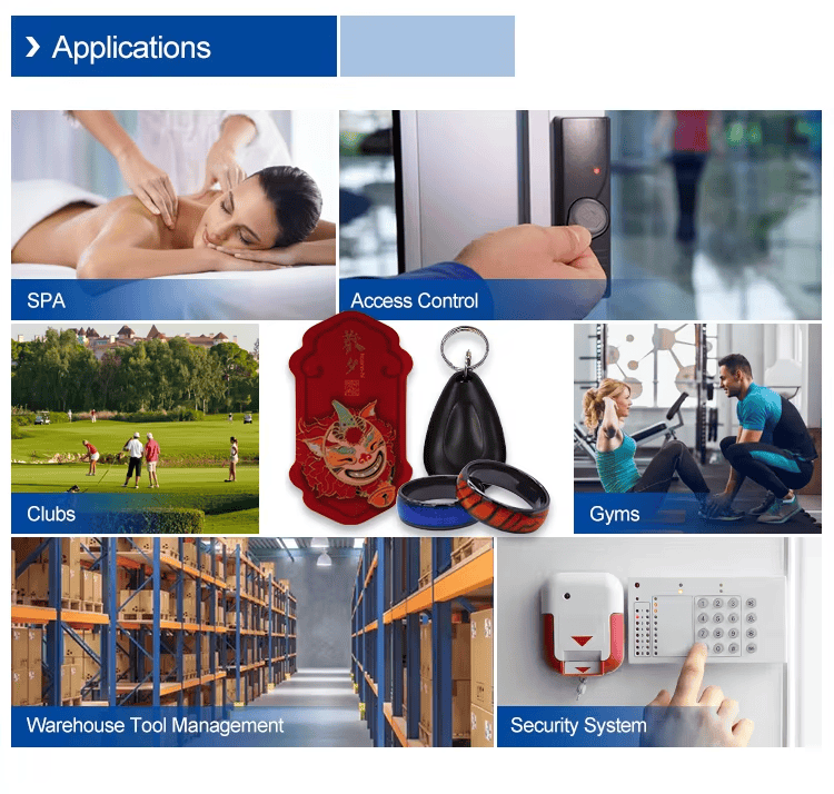 แหวนสมาร์ท NFC วางอยู่ใกล้ล็อกอิเล็กทรอนิกส์ของล็อกเกอร์ในฟิตเนส ทำหน้าที่เป็นกุญแจสวมใส่ที่สะดวกสำหรับสมาชิก