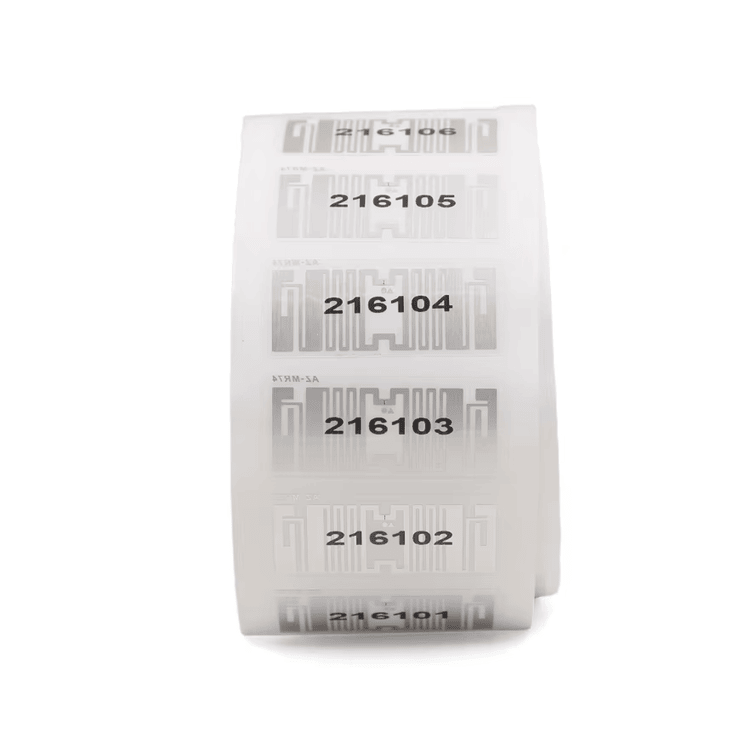 ฉลากทรัพย์สิน UHF RFID กระดาษเคลือบพิมพ์สี แสดงการพิมพ์บาร์โค้ดอย่างชัดเจนสำหรับการใช้งานด้านฉลาก UHF RFID.
