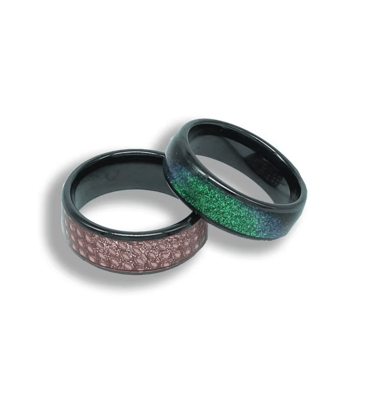 ภาพที่ 4: ภาพนี้แสดงแหวน NFC รักษ์โลกสำหรับยืนยันตัวตนและเข้าใช้ โดยเน้นโครงสร้างกันน้ำและฝุ่น และการรวบรวมคะแนนรีวิวและความคิดเห็น สำหรับการระบุและจัดการสินค้าเครื่องประดับ.