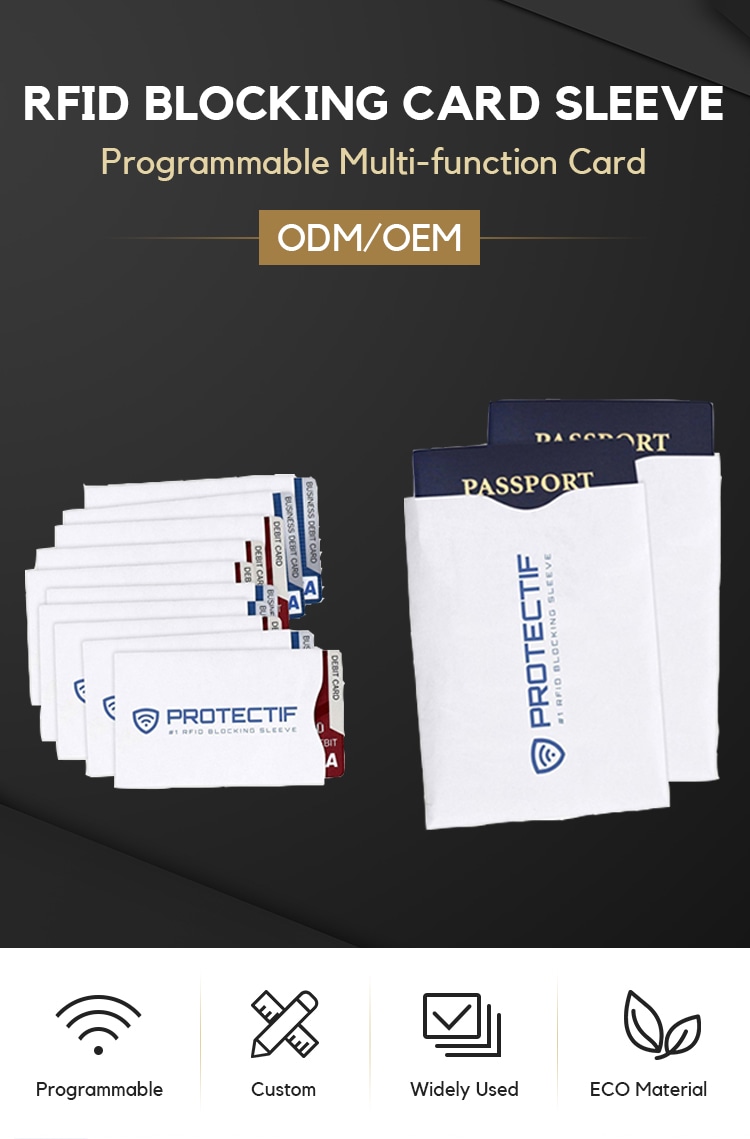 โปสเตอร์โปรโมชันที่แสดงซอง RFID บล็อกสัญญาณพร้อมหนังสือเดินทาง เพื่ออธิบายการปกป้องข้อมูลส่วนบุคคลแบบกระเป๋าสตางค์กันขโมย