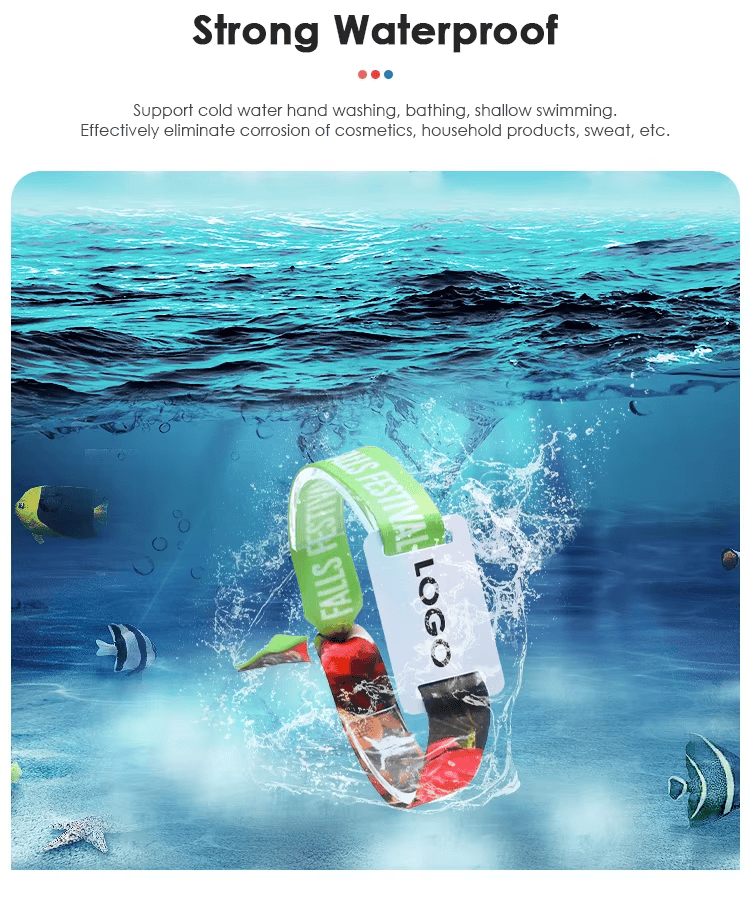 สายรัดข้อมือ RFID ผ้าสั่งทำพิเศษสำหรับการสร้างแบรนด์งานอีเวนต์ที่แสดงพร้อมเลย์เอาต์เสาอากาศสำหรับผู้ซื้อที่เปรียบเทียบโซลูชันสายรัดข้อมือ RFID ผ้า