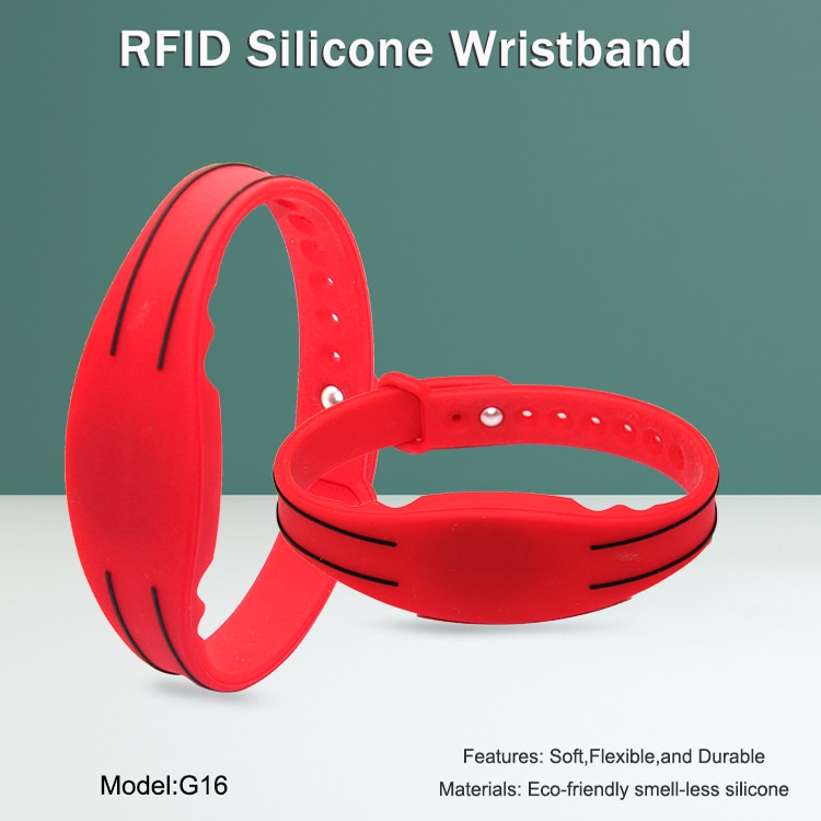 ภาพหลักนี้แสดงสายรัดข้อมือ RFID ซิลิโคนรุ่น G16 และเน้นวัสดุที่นุ่ม ยืดหยุ่น ทนทาน สำหรับการสร้างแบรนด์อีเวนต์แบบสองสี