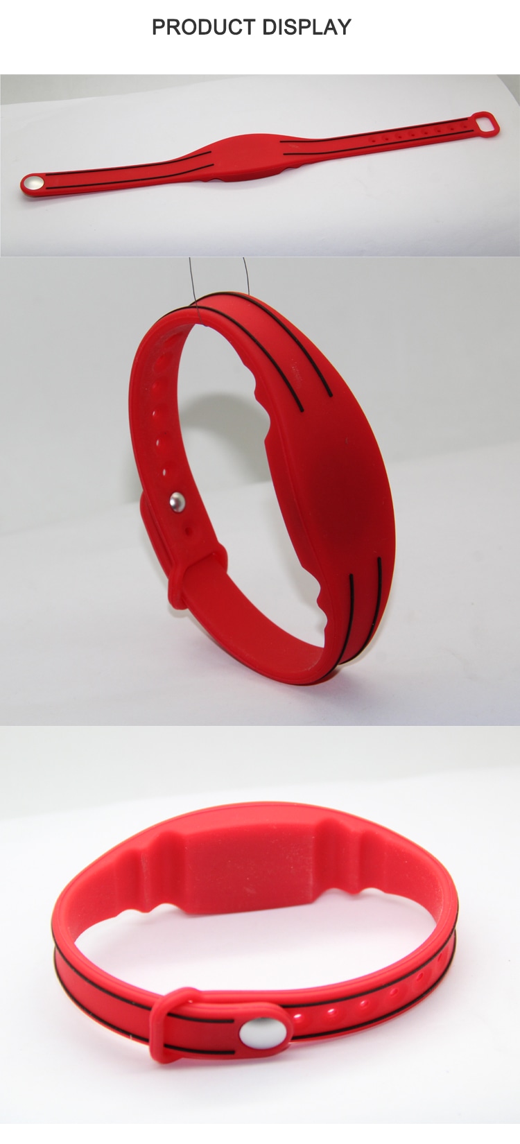 ภาพคุณภาพสูงนี้แสดงให้เห็นสายรัดข้อมือ RFID ซิลิโคนรุ่น G16 ที่ยืดได้อย่างราบรื่นและยังคงกันน้ำได้ เหมาะสำหรับสถานที่กลางแจ้งและสถานที่ที่เปียกชื้น