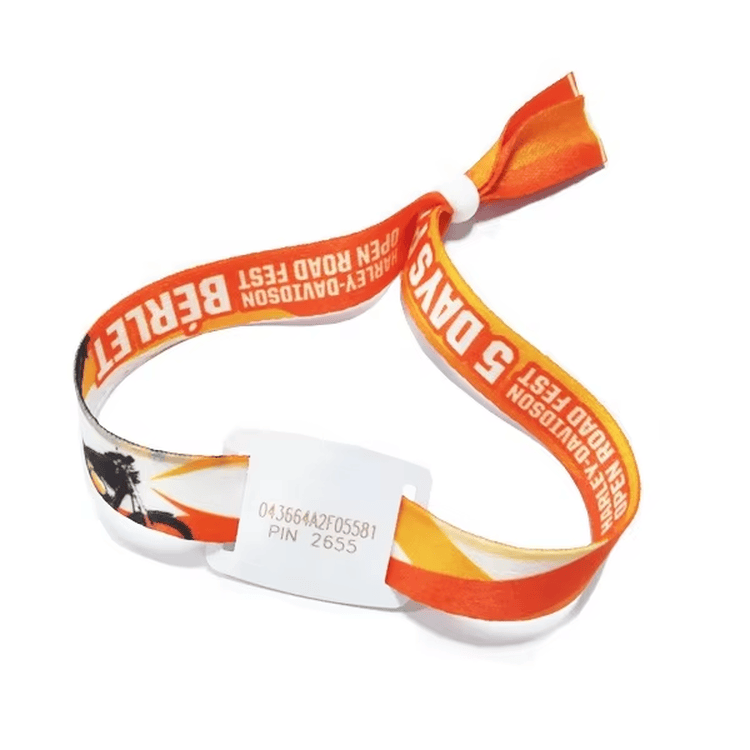 ภาพที่ 3: ภาพนี้แสดงสายรัดข้อมือ RFID ปรับตัวล็อกได้สำหรับแขกและอีเวนต์ โดยเน้นสีน้ำเงิน สิ่งทอ ความยืดหยุ่น และการออกแบบให้ใช้งานสบาย สำหรับงานโรงแรม รีสอร์ต และบริการผู้เข้าพัก.