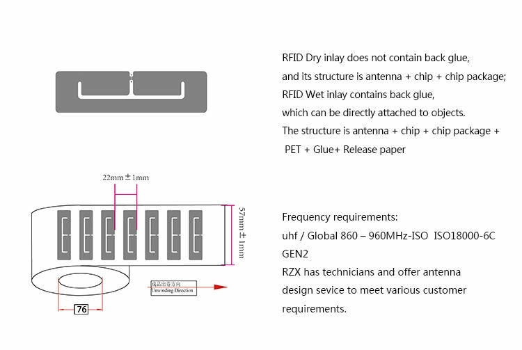 ภาพแผนผังทางเทคนิคของแท็กเครื่องประดับ RFID UHF สั่งทำสำหรับร้านค้าและคลัง โดยแสดงโครงสร้างเสาอากาศ.