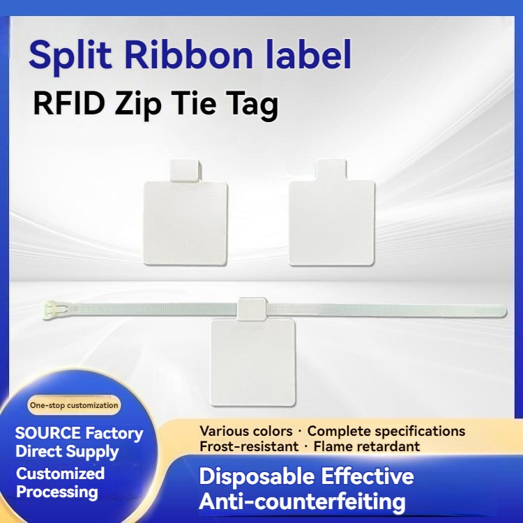 ภาพที่ 4: ภาพนี้แสดงแท็กเคเบิล RFID แบบเคเบิลไทร์สำหรับจัดการสาย Z5555-1 โดยเน้นรูปทรง พื้นผิว และรายละเอียดผลิตภัณฑ์ตามภาพ.