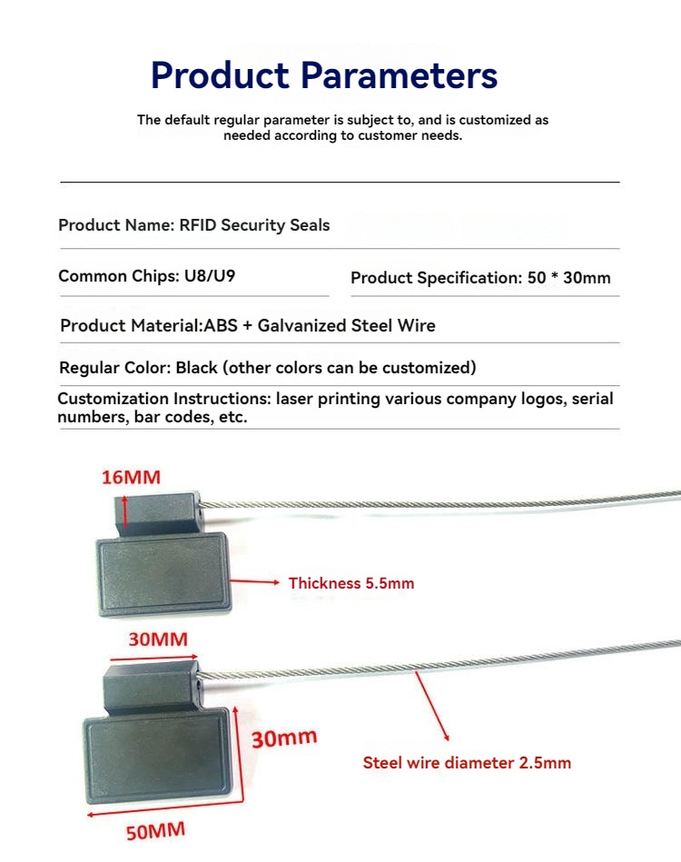 ภาพสินค้าซีลนิรภัย RFID ชนิดงานหนักพร้อมสายเคเบิลโลหะ แสดงผิวโลหะขัดด้าน ในหมวดหมู่ซีลนิรภัย RFID