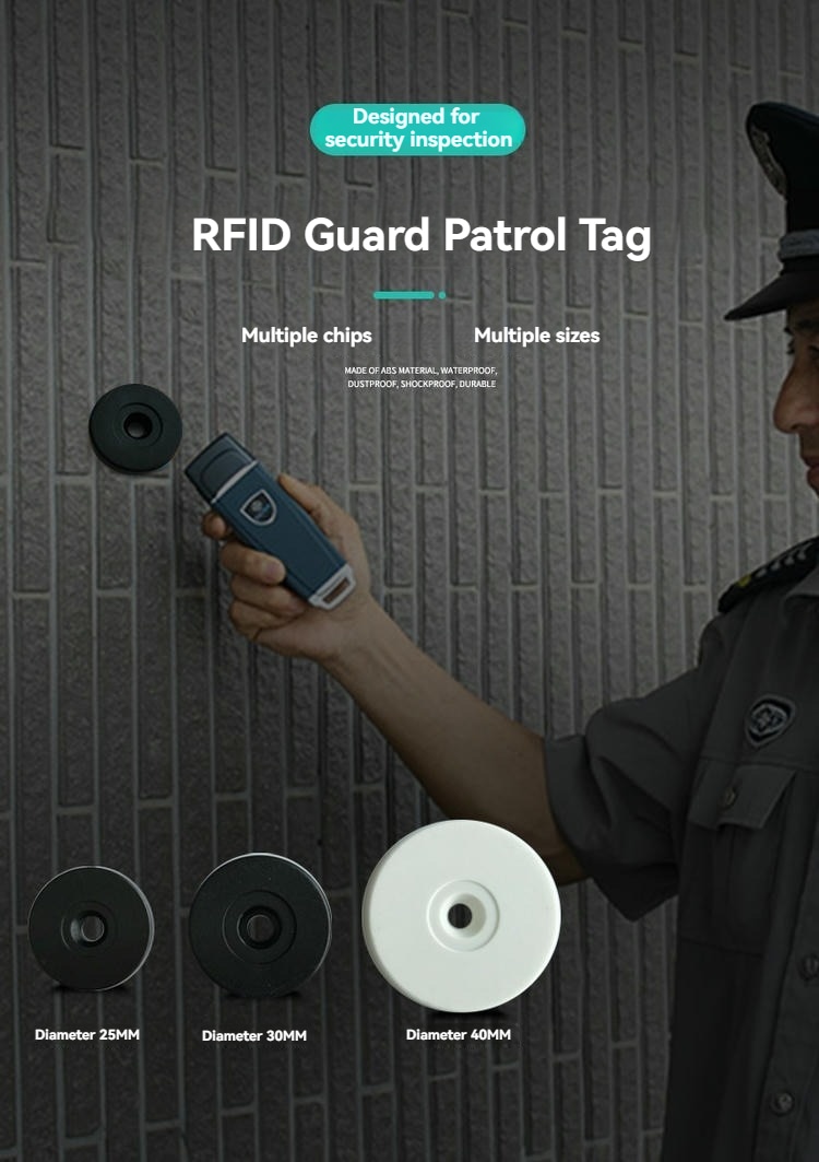 ป้ายจุดตรวจ RFID แบบมีกาวสำหรับการตรวจการณ์รักษาความปลอดภัยที่แสดงบนพื้นผิวโลหะ สำหรับผู้ซื้อที่เปรียบเทียบโซลูชัน ABS RFID Guard Patrol แท็ก