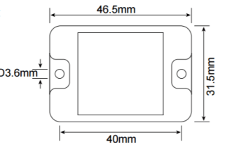 ภาพด้านบนทางเทคนิคของแท็ก RFID สำหรับคอนกรีต PPS4631-2 แสดงขนาดโดยรวมเต็มรูปแบบ แถบยึดติดตั้ง และตำแหน่งพื้นที่อ่าน