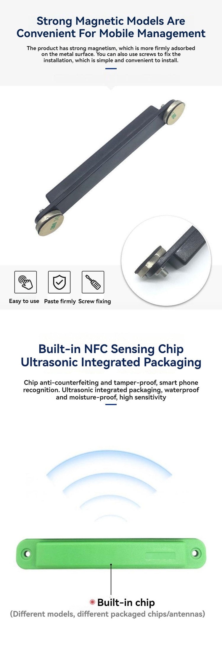 แท็ก RFID แบบติดบนโลหะ ABS แม่เหล็กสำหรับการติดตามทรัพย์สินที่แสดงพร้อมพื้นผิวระดับพรีเมียมสำหรับผู้ซื้อที่เปรียบเทียบโซลูชันแท็ก RFID แบบติดบนโลหะ ABS