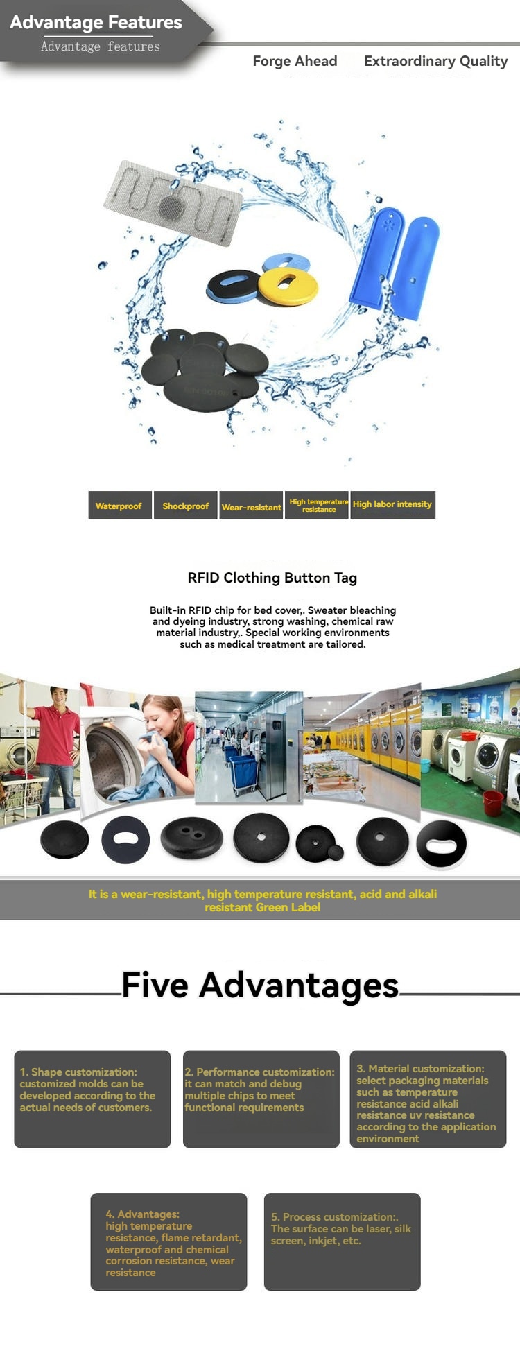 บอร์ดข้อได้เปรียบนำเสนอแท็กปุ่ม RFID สำหรับเสื้อผ้า RCT23-1 พร้อมไฮไลต์กันน้ำ กันกระแทก และทนอุณหภูมิสูง