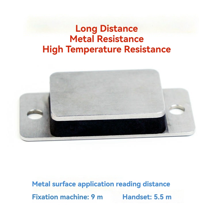 แผนภูมิประสิทธิภาพแสดงระยะอ่านที่มั่นคงของแท็ก HTR5625-1 เมื่อติดบนพื้นผิวโลหะแบบต่างๆ