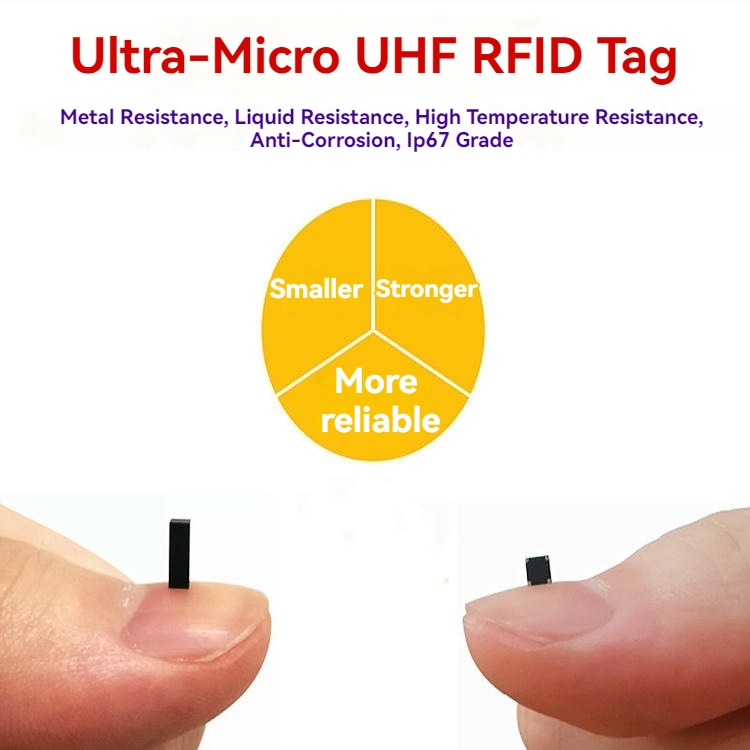 2) ภาพนี้แสดงแท็ก RFID UHF จิ๋ว IP67 สำหรับทรัพย์สินโลหะ SV-002 โดยเน้นโลหะ โครงสร้างกันน้ำและฝุ่น ความทนทานต่ออุณหภูมิสูง และขนาดกะทัดรัด.
