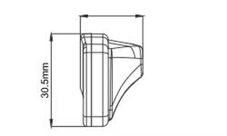 ภาพวาดขนาดด้านหน้าของแท็กค้าปลีก RFID รุ่น ER6830 แสดงความสูงและรูปทรงหัวล็อกเพื่อใช้อ้างอิงขนาดสินค้า