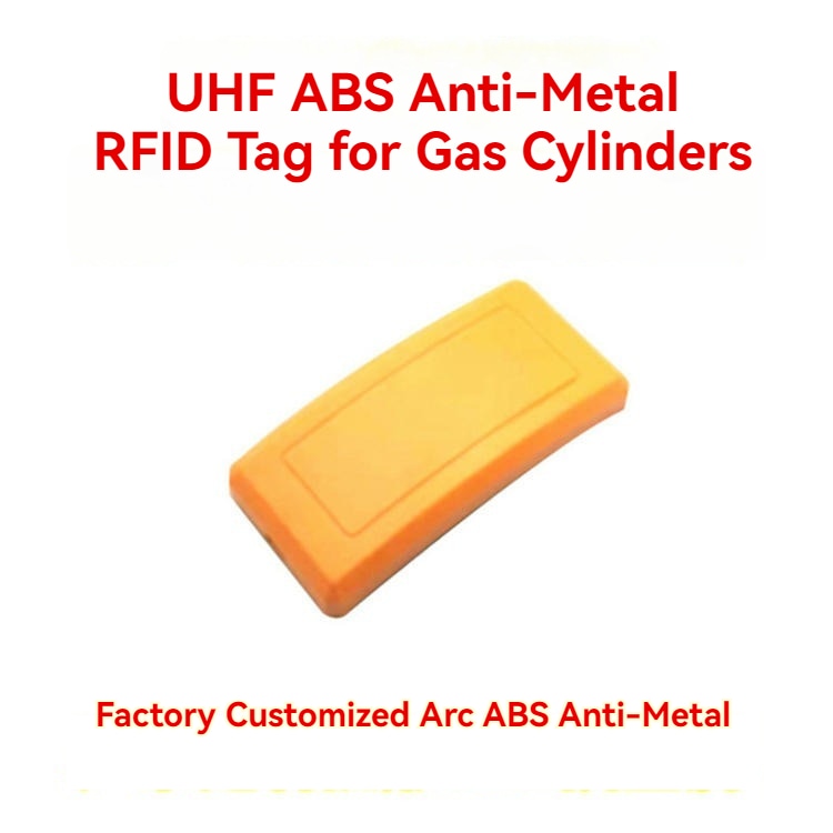 2) มุมมองด้านหลังของแท็ก RFID ถังก๊าซสำหรับติดตามงานอุตสาหกรรม โดยเน้นสีส้ม สำหรับการติดตามสาย ระบบท่อ และงานสาธารณูปโภค.