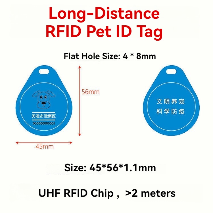 6) ภาพนี้แสดงแท็กสัตว์เลี้ยง RFID พร้อม QR และแอประยะตรวจจับ 40–80 ม. โดยเน้นหลายสี และพื้นที่สำหรับโลโก้และแบรนด์สั่งทำ สำหรับการระบุตัวสัตว์และงานปศุสัตว์.