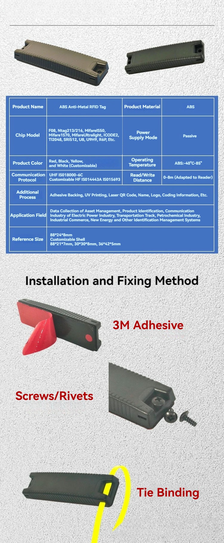 แท็ก RFID แบบ ABS สำหรับงานโลหะสำหรับการติดตามชั้นวางสินค้าในคลังสินค้า แสดงพื้นผิวระดับพรีเมียมสำหรับผู้ซื้อที่เปรียบเทียบโซลูชันแท็ก RFID แบบ ABS สำหรับงานโลหะ