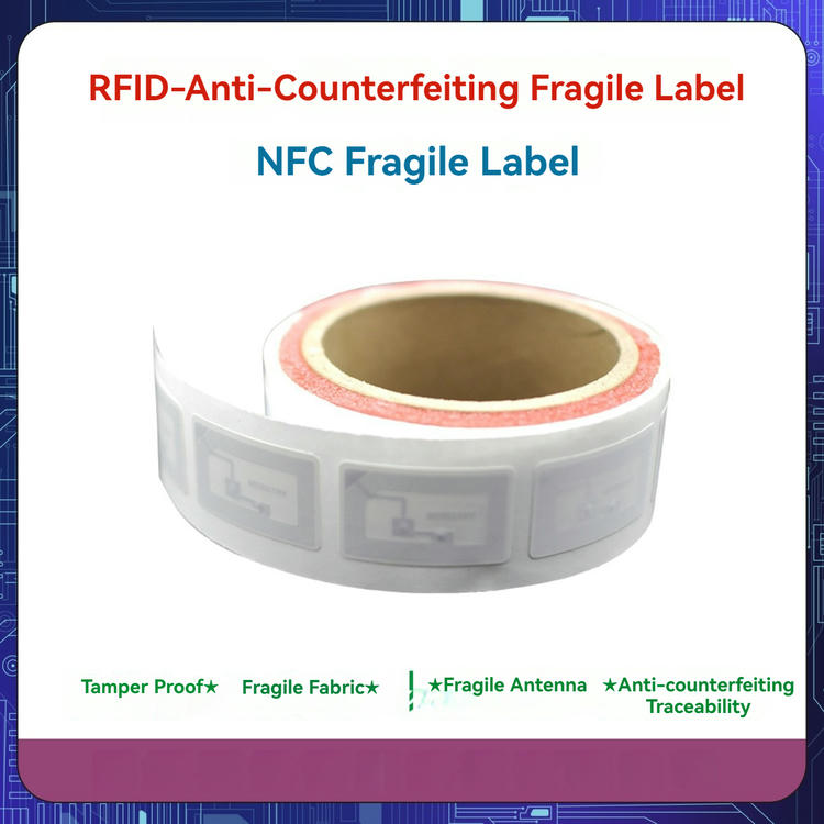 3) ภาพนี้แสดงฉลาก RFID กันแกะสำหรับยืนยันสินค้าและบรรจุภัณฑ์ NFC โดยเน้นคุณสมบัติด้านความปลอดภัยและป้องกันการแกะย้าย รูปแบบการจัดเรียงและบรรจุภัณฑ์ ร่องรอยเสียหายที่แสดงการแกะและป้องกันการนำกลับมาใช้ซ้ำ และขั้นตอนการใช้งานและการตรวจสอบย้อนกลับ.