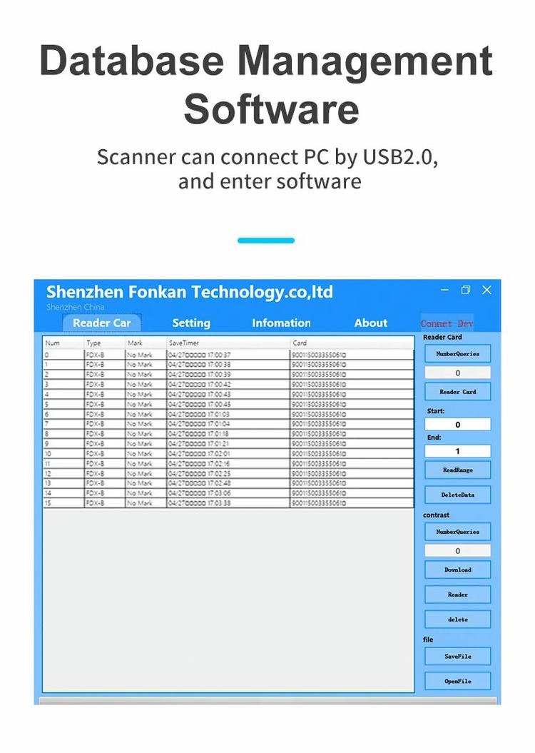 บุคคลกำลังใช้เครื่องอ่านแบบพกพา FS-A02-C ในฟาร์มเพื่อระบุและบันทึกข้อมูลจากวัว แสดงให้เห็นประโยชน์ใช้สอยในโลกจริง