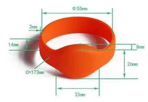 ภาพการวัดสายรัดข้อมือ RFID ซิลิโคน G01 D55 พร้อมคำแนะนำเส้นผ่านศูนย์กลางด้านในและความกว้างหัว สำหรับการสวมใส่ที่สบายของแขกและการอ่านที่เสถียร
