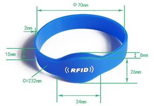 การวัดสายรัดข้อมือ RFID ซิลิโคน G01 D70 พร้อมเครื่องหมายเส้นผ่านศูนย์กลางและความสูงหัว สำหรับสายรัดข้อมือรีสอร์ท สวนน้ำ และสมาชิกยิม