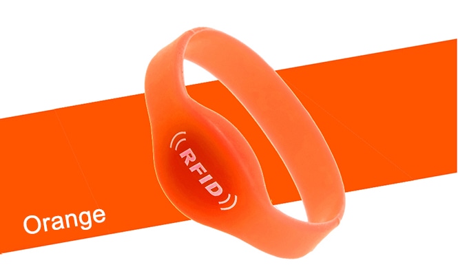 ภาพผลิตภัณฑ์สายรัดข้อมือ RFID ซิลิโคน G01 สีส้ม พร้อมการพิมพ์ไอคอน RFID สำหรับประตูทางเข้าที่รวดเร็วและโปรแกรมสายรัดข้อมือป้องกันการปลอมแปลง