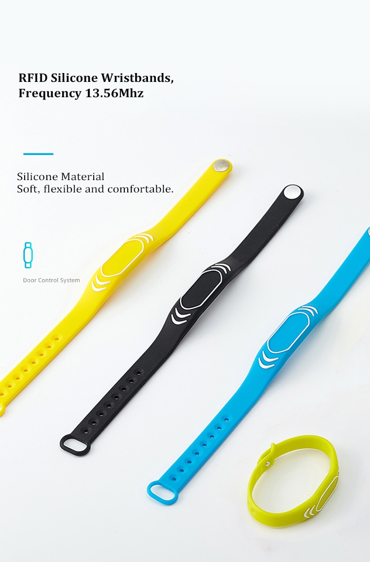 ภาพมุมมองจากด้านบนแสดงสายรัดของสายรัดข้อมือ RFID ซิลิโคน GD06 พร้อมข้อความระบุความถี่ เพื่อรองรับระบบเข้าถึงด้วย RFID สำหรับงานกิจกรรม