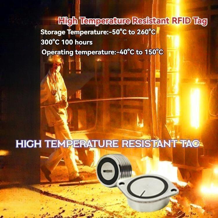 แท็ก RFID รุ่น HTR4534-1 ระหว่างการทดสอบความทนทานต่อความร้อนสูงเพื่อยืนยันความเสถียรที่อุณหภูมิ 300 องศาเซลเซียส