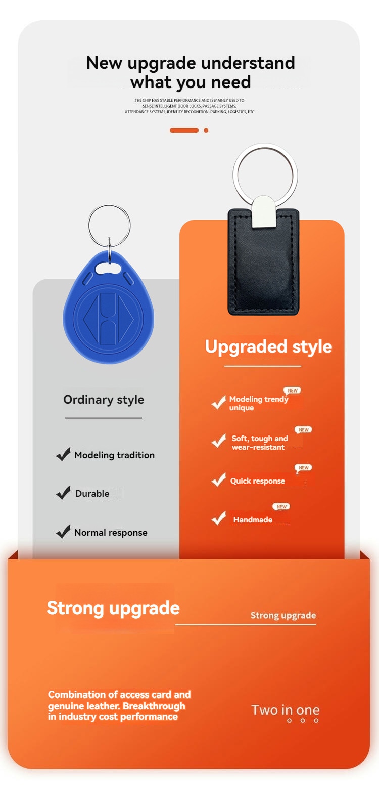 พวงกุญแจ RFID หนังที่ปรับแต่งได้ มีให้เลือกสีดำและสีน้ำตาล เหมาะสำหรับโครงการระบุตัวตนขององค์กร