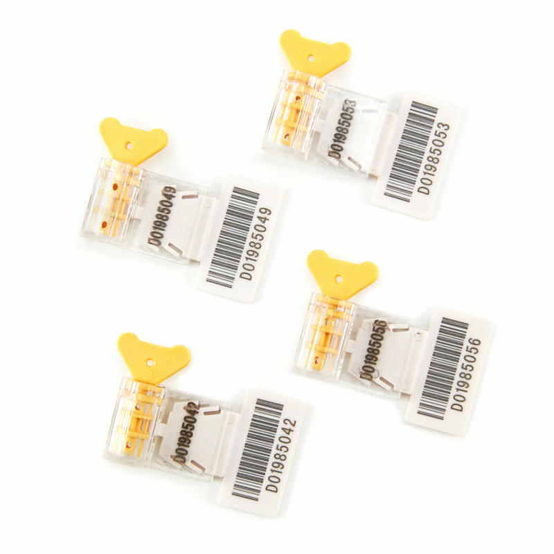 ภาพนี้เน้นการพิมพ์บาร์โค้ดของซีลมิเตอร์ HF RFID สำหรับธนาคารและพัสดุสำหรับการใช้งานด้านซีลรักษาความปลอดภัย RFID.