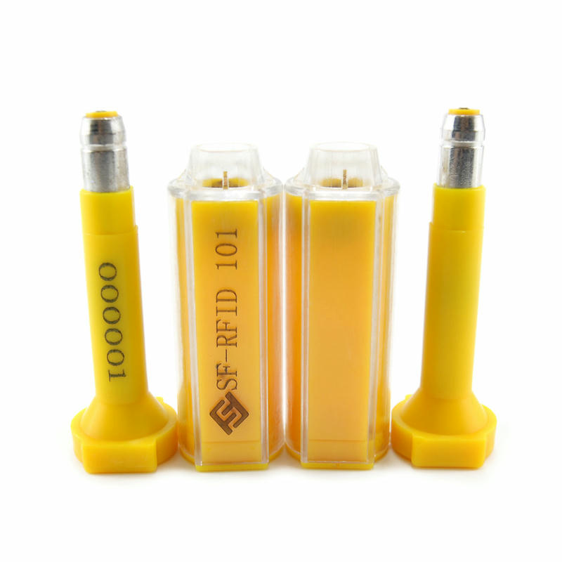 ภาพถ่ายผลิตภัณฑ์ซีลโบลต์ RFID ISO17712 สำหรับตู้สินค้าขนส่ง UHF แสดงการพิมพ์บาร์โค้ดในหมวดซีลรักษาความปลอดภัย RFID.