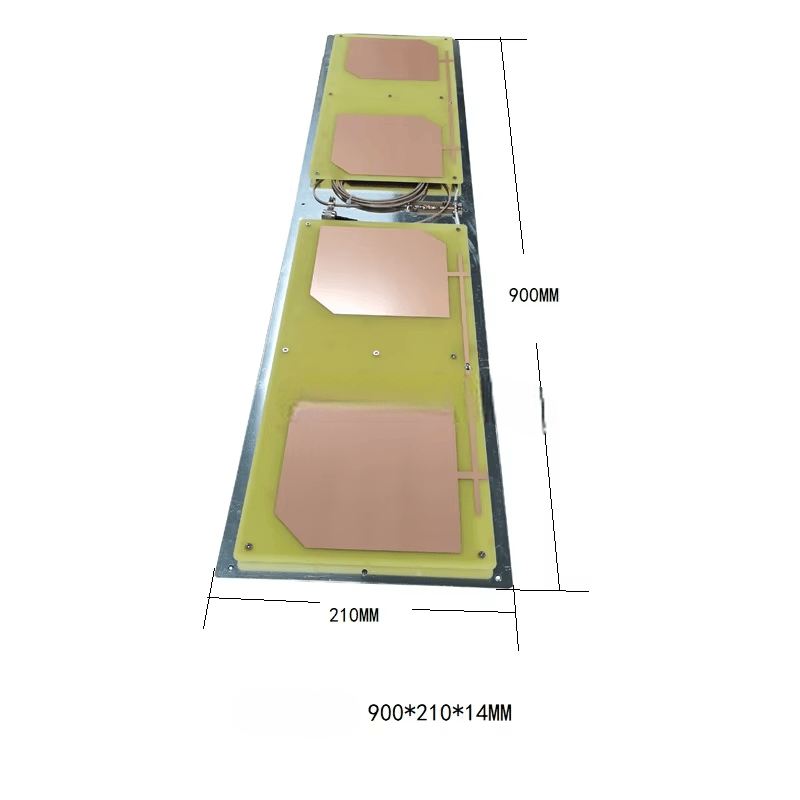 ภาพนี้แสดงเสาอากาศ UHF RFID แบบลำคลื่นแคบ ZK-ANT9021 พร้อมเครื่องหมายความยาวและความกว้างที่พิมพ์ไว้เพื่ออ้างอิงขนาดโดยรวม