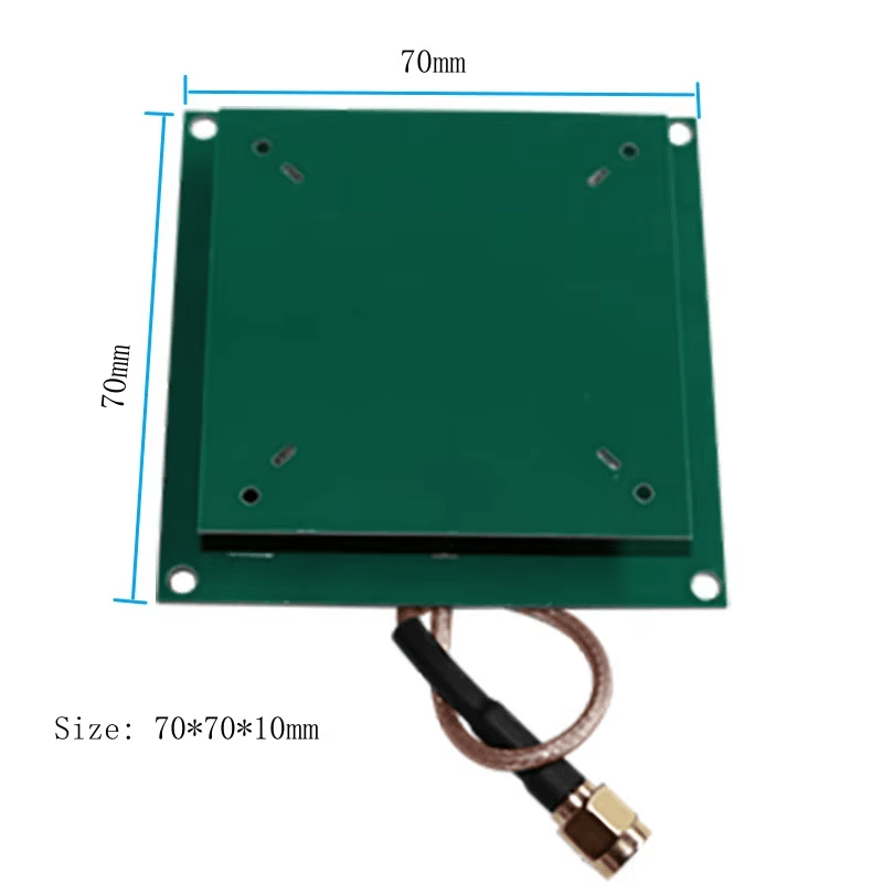 ภาพนี้แสดงเสาอากาศ UHF RFID ระยะไกลสำหรับติดตามทรัพย์สิน ZK-ANT7070 70 10 โดยแสดงโครงสร้างเสาอากาศ.