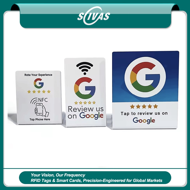 แท่น NFC ขนาดเล็กสำหรับข้อมูลสินค้าและ QR แสดงการออกแบบขนาดพกในกระเป๋าสตางค์สำหรับผู้ซื้อที่กำลังเปรียบเทียบโซลูชันขาตั้ง NFC.