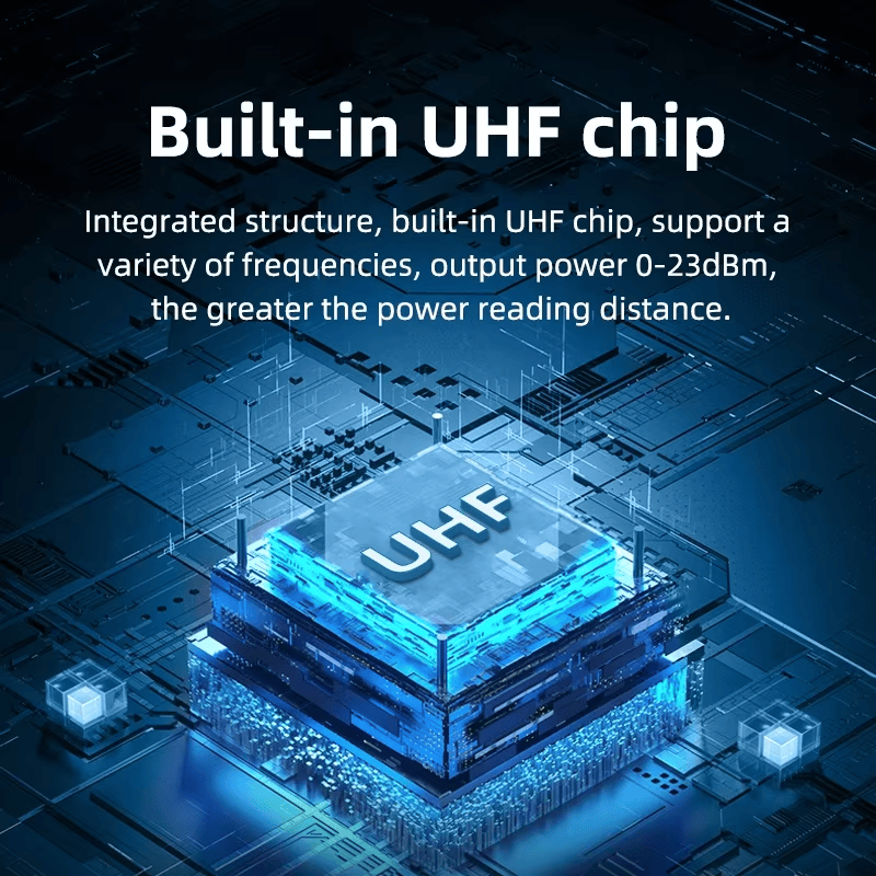 ภาพระยะใกล้ของเครื่องอ่าน UHF RFID ตั้งโต๊ะความถี่ 865MHz UHF160 โดยแสดงเซรามิก และโครงสร้างเสาอากาศ.