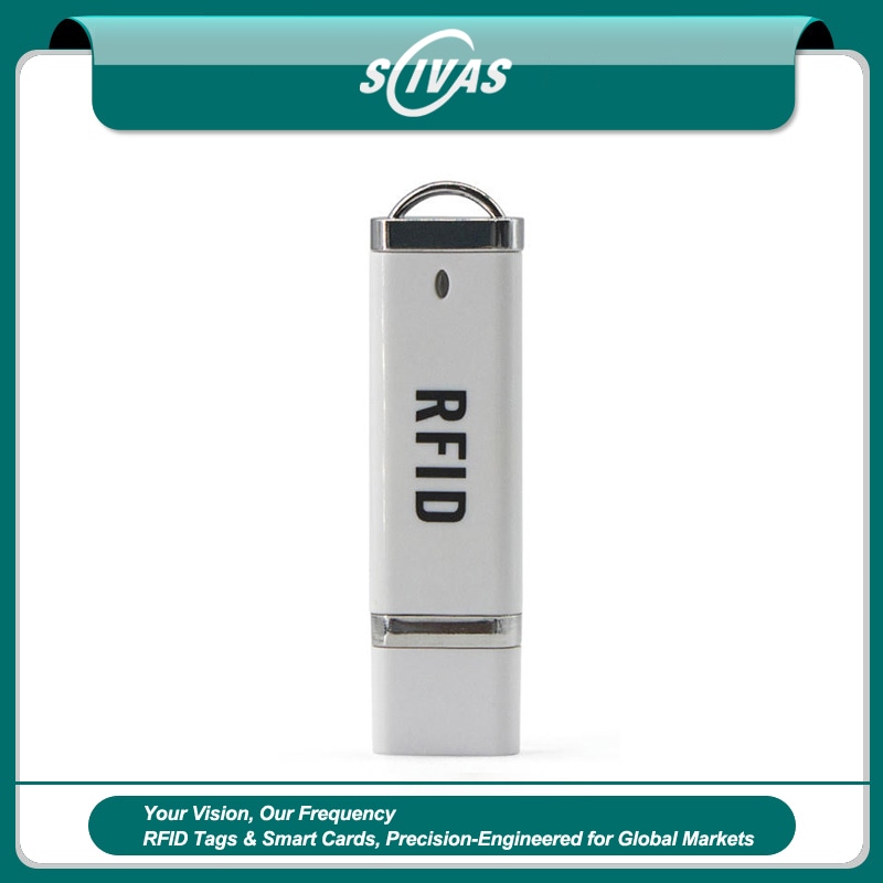 ภาพที่ 1: ภาพนี้แสดงเครื่องอ่าน RFID 125KHz ผ่าน USB ไม่ต้องลงไดรเวอร์ R60D LF ABS โดยเน้นสีขาว วัสดุ ABS และขนาดกะทัดรัด สำหรับการควบคุมการเข้าออก.