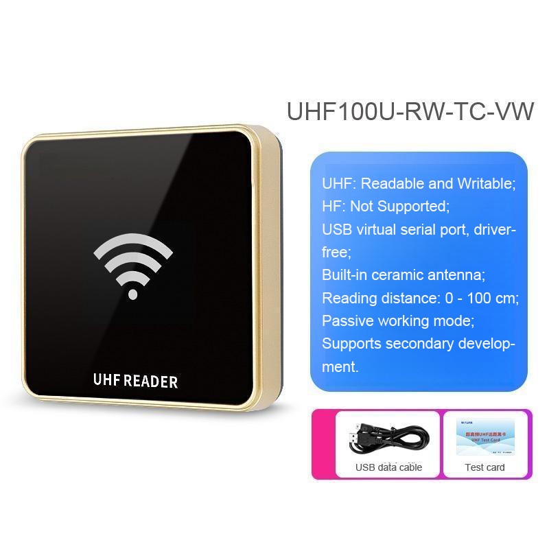 แบบร่างขนาดของเครื่องอ่านซีรีส์ UHF100U แสดงขนาดกะทัดรัด 107x107x25mm เพื่อความสะดวกบนเดสก์ท็อป