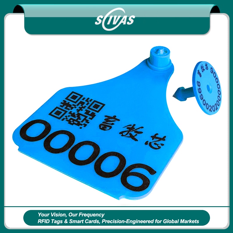 1) ภาพนี้แสดงแท็กหูโค UHF สั่งทำสำหรับติดตามฝูงระยะไกล RFID E018 โดยเน้นสีเหลือง สำหรับการระบุตัวสัตว์และงานปศุสัตว์.