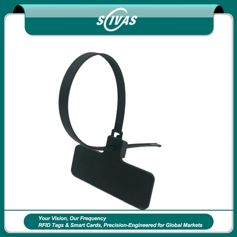 ภาพที่ 1: ภาพหลักของแท็กสาย RFID สำหรับติดตามทรัพย์สินและซีลกันแกะ Z31079-1 โดยเน้นสีดำ.