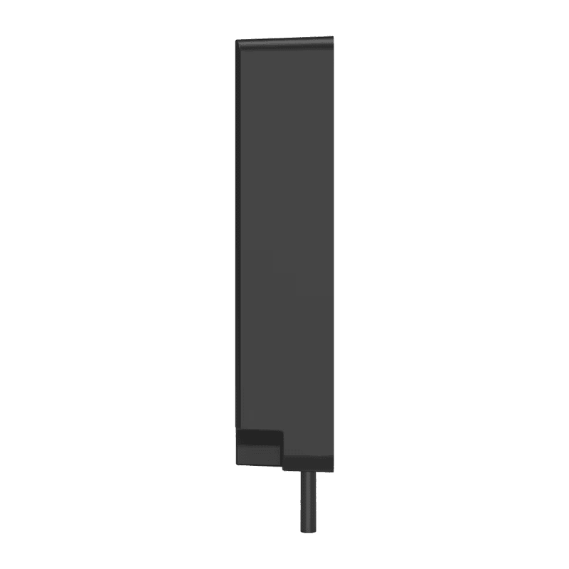 มุมมองด้านข้างของเครื่องอ่าน RFID อุตสาหกรรมขายส่ง IP67 สำหรับระบบอัตโนมัติ CF820 UHF โดยแสดงขนาดกะทัดรัดประหยัดพื้นที่ เหมาะสำหรับงานอุตสาหกรรมและสายการผลิต.