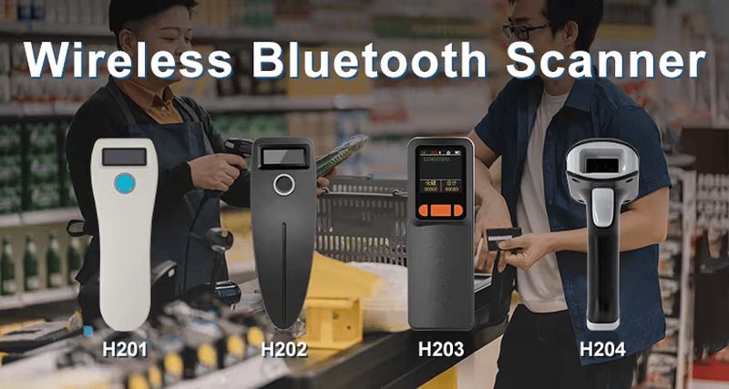 เครื่องสแกนบาร์โค้ด 2D บลูทูธพร้อมจอ LCD แสดงภาพมุมมองด้านหน้าโดยเน้นสำหรับโครงการเครื่องสแกนบาร์โค้ด 2D