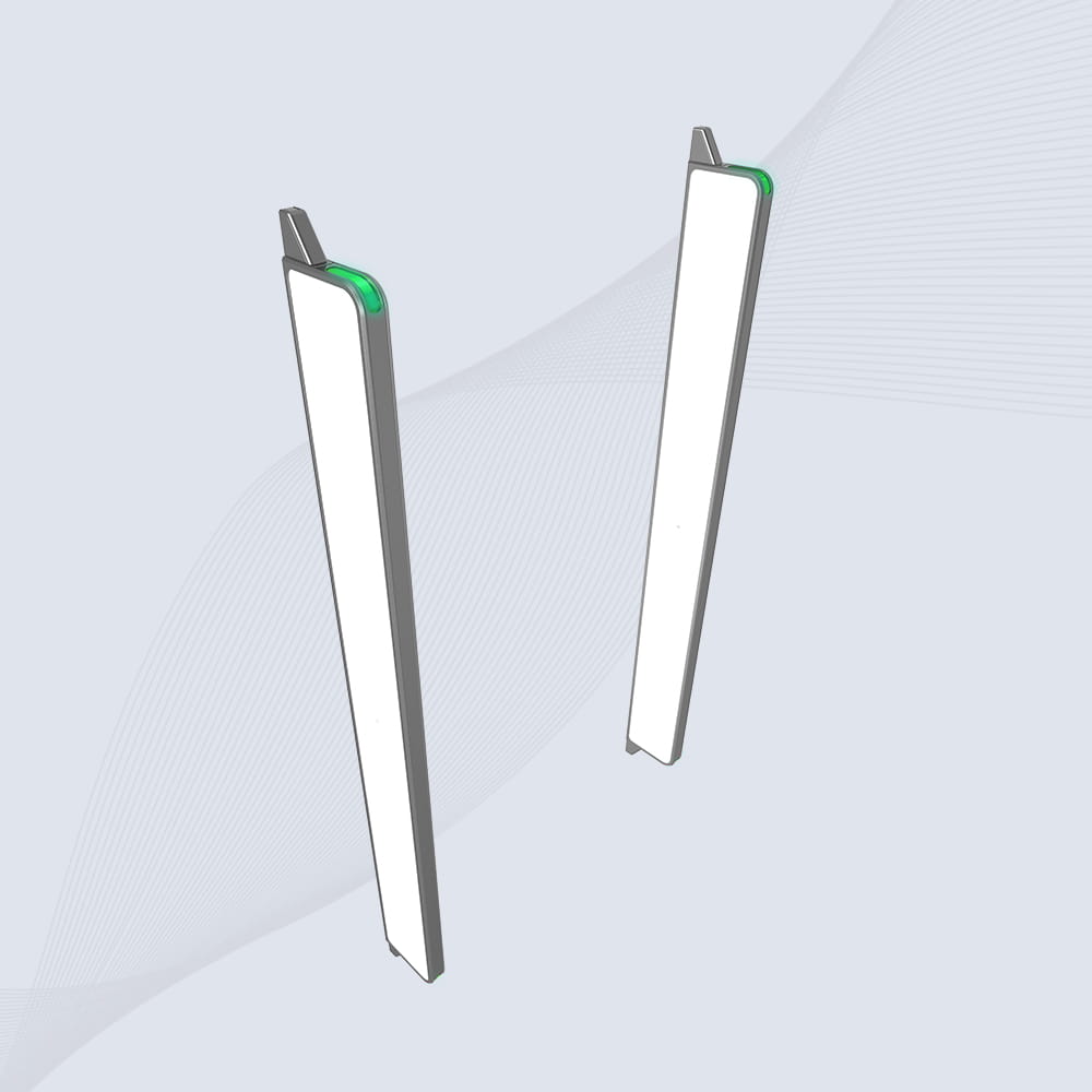 ภาพนี้แสดงเครื่องอ่านพอร์ทัล RFID UHF สำหรับเฝ้าทางเข้าและหลายแท็ก CK-T3 โดยแสดงความยืดหยุ่น.