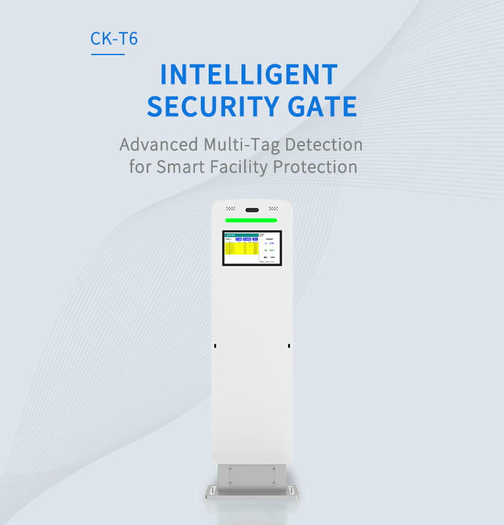 อินโฟกราฟิกประสิทธิภาพของเครื่องอ่าน RFID แบบประตู CK-T6 แสดงความเร็วสแกน 1200 แท็กต่อนาทีและพื้นที่ครอบคลุมกว้าง 6 เมตร