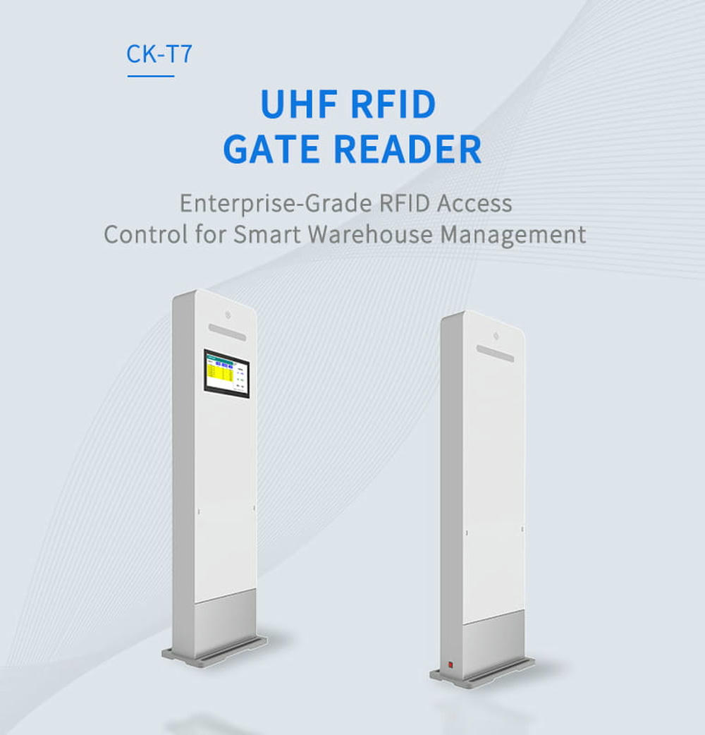 อินโฟกราฟิกแสดงประสิทธิภาพของเครื่องอ่าน RFID gate รุ่น CK-T7 แสดงระยะอ่าน 6 เมตร และความแม่นยำในการระบุแท็ก 99.9 เปอร์เซ็นต์
